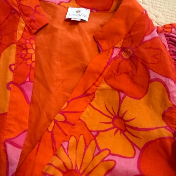 J Marie Floral Midi Dress ruffle sleeves cottage core Orange & Pink Retro Y2K✨ - Picture 10 of 12